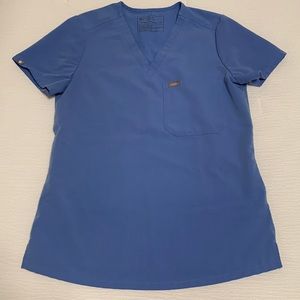 Figs ciel blue one-pocket scrub top